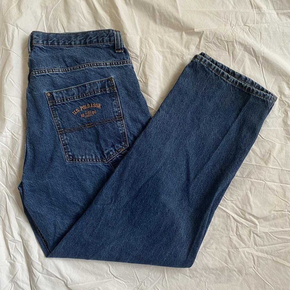 US Polo Vintage Mens Dark Wash Carpenter Jeans W40 L34 Cotton Y2k Baggy